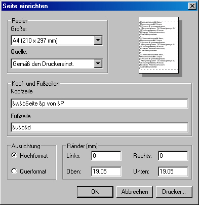 Drucken Seite einrichten